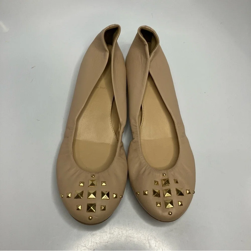 J. Crew cream‎ leather ballet flats made in Italy gold studded size 8.5